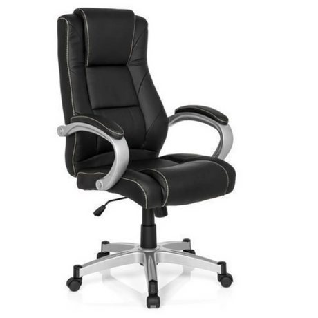 Schwarzer Gamingstuhl RELAX CL180 mit Kunstlederbezug und silberfarbenen Armlehnen von MyBuero
