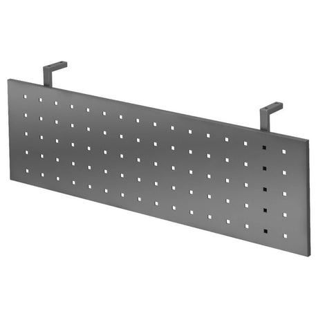 Graphitfarbene Sichtblende RSI 12 G mit quadratischen Lochmustern und zwei Halterungen von hjh OFFICE PRO