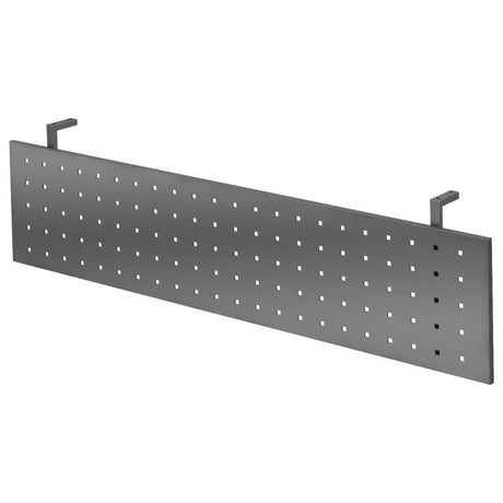 Graphitfarbene Sichtblende RSI 12 G mit quadratischem Lochmuster und Halterungen von hjh OFFICE PRO