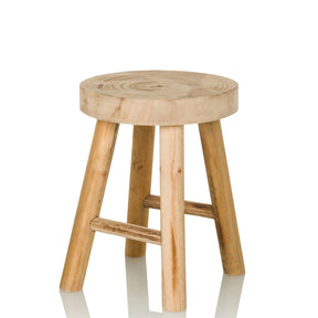 Brauner Sitzhocker RUSTIKO W aus hellem Holz mit runder Sitzfläche und vier Beinen von hjh LIVING