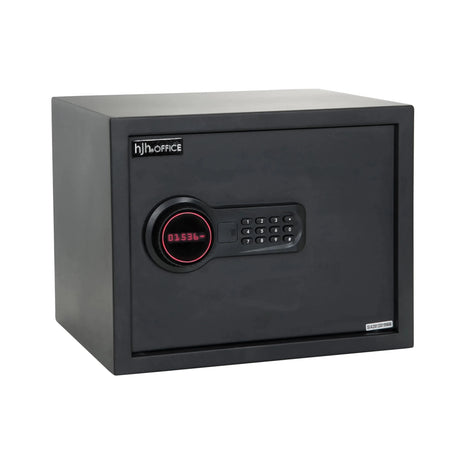Schwarzer Tresor SAFE COMPACT mit digitalem Tastenschloss und roter LED-Anzeige von hjh OFFICE