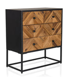 Sideboard SANTJAGO BLACK SUN L mit holzfarbenen Schubladen in Chevron-Optik und schwarzem Metallgestell von hjh LIVING