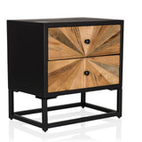 Sideboard SANTJAGO BLACK SUN S mit schwarzem Rahmen und zwei holzfarbenen Schubladen im Sonnenstrahlen-Design von hjh LIVING