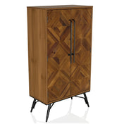 Kommode SANTJAGO WOOD HIGH aus dunkelbraunem Holz mit geometrischem Muster und schwarzen Griffen von hjh LIVING