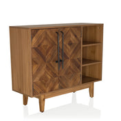 Kommode SANTJAGO WOOD L in dunkler Holzoptik mit Rautenmuster-Türen und offenem Regal von hjh LIVING