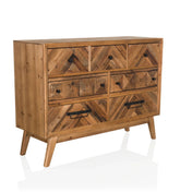 Sideboard SANTJAGO WOOD XL aus dunkelbraunem Holz mit geometrischen Frontmustern und schwarzen Griffen von hjh LIVING