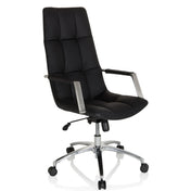 Schwarzer Home-Office-Chefsessel SARANTO PRO aus Leder mit Steppung und Aluminiumfußkreuz von hjh OFFICE