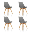 Vier graue Schalenstühle SCANDI 4 mit hellen Holzbeinen im Set von hjh OFFICE