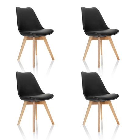 Vier schwarze Schalenstühle SCANDI 4 mit Beinen aus hellem Holz von hjh OFFICE
