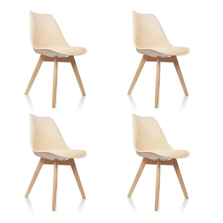 Vier beige Schalenstühle SCANDI 4 mit hellen Holzbeinen im Set von hjh OFFICE