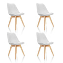 Vier weiße Schalenstühle SCANDI 4 mit hellen Holzbeinen im Set von hjh OFFICE