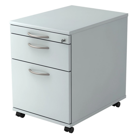 Grauer System Rollcontainer SIGNA AC20 aus Metall mit Bogengriffen und vier Rollen von hjh OFFICE PRO