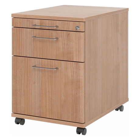 System Rollcontainer SIGNA AC20 in Nussbaum-Optik mit drei Schubladen und Metallbügelgriffen von hjh OFFICE PRO