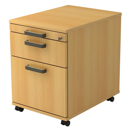 System Rollcontainer SIGNA AC20 in buchefarbenem Kunststoff mit drei Schubladen und Streifengriffen von hjh OFFICE PRO