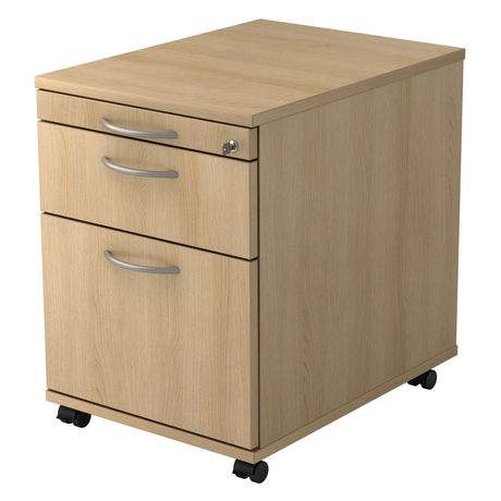 System Rollcontainer SIGNA AC20 in Eiche-Optik mit drei Schubladen, Bogengriffen und Rollen von hjh OFFICE PRO