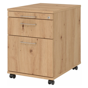 System Rollcontainer SIGNA AC20 in Asteiche mit silbernen Bügelgriffen und Rollen von hjh OFFICE PRO