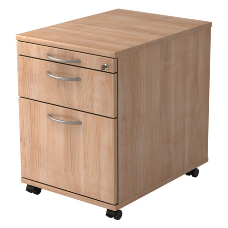 System Rollcontainer SIGNA AC20 in Nussbaum-Optik mit drei Schubladen und Bogengriffen von hjh OFFICE PRO