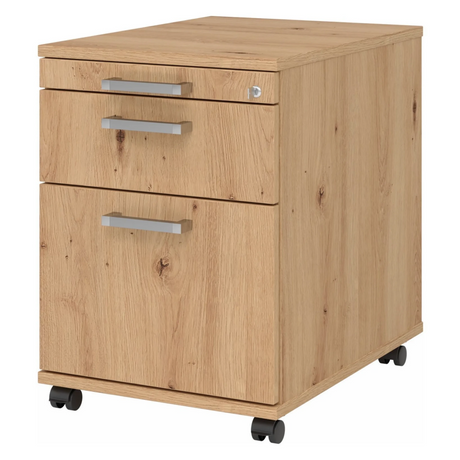 System Rollcontainer SIGNA AC20 in Asteiche-Optik mit silbernen Chromgriffen und Rollen von hjh OFFICE PRO