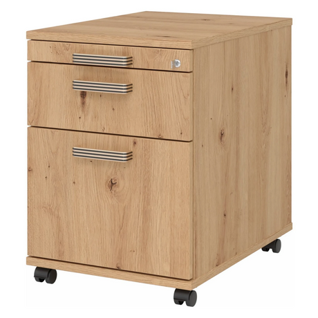System Rollcontainer SIGNA AC20 in Asteiche-Optik mit drei Streifengriffen und Rollen von hjh OFFICE PRO