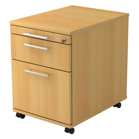 System Rollcontainer SIGNA AC20 in Buche-Optik mit drei Schubladen, Relinggriffen und Rollen von hjh OFFICE PRO