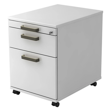 Weißer System Rollcontainer SIGNA AC20 mit Kunststoff-Streifengriffen und Rollen von hjh OFFICE PRO