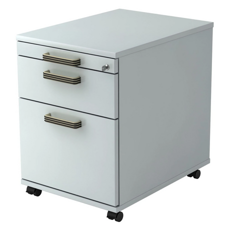 Grauer System Rollcontainer SIGNA AC20 aus Kunststoff mit Streifengriffen und Rollen von hjh OFFICE PRO