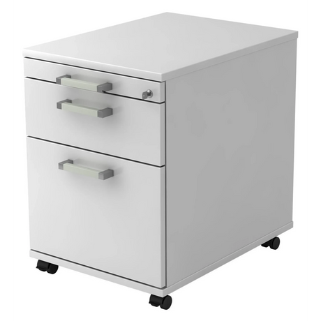 Weißer System Rollcontainer SIGNA AC20 aus Metall mit Chromgriffen und Rollen von hjh OFFICE PRO