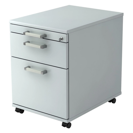 Grauer System Rollcontainer SIGNA AC20 aus Metall mit Chromgriffen und Rollen von hjh OFFICE PRO