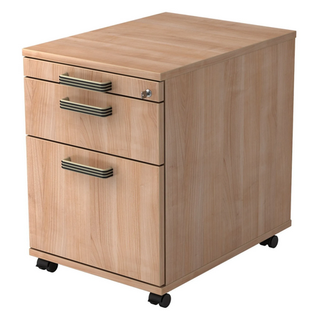 System Rollcontainer SIGNA AC20 in Nussbaum-Optik mit drei Streifengriffen und Rollen von hjh OFFICE PRO