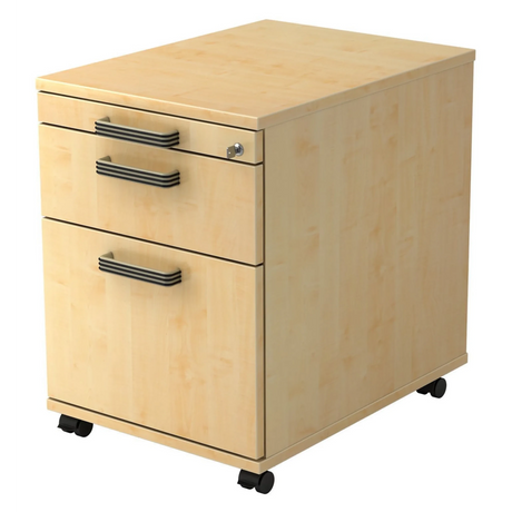 System Rollcontainer SIGNA AC20 in Ahorn-Optik mit drei Streifengriffen und Rollen von hjh OFFICE PRO