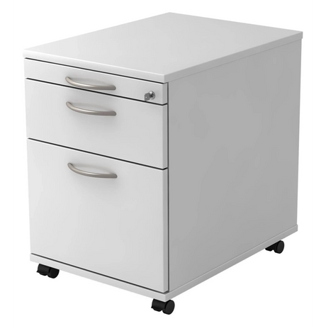Weißer System Rollcontainer SIGNA AC20 aus Metall mit drei Bogengriffen und Rollen von hjh OFFICE PRO