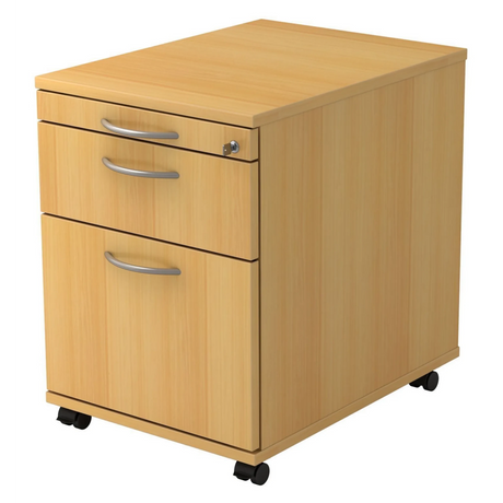 System Rollcontainer SIGNA AC20 in Buche-Optik mit drei Schubladen, Bogengriffen und Rollen von hjh OFFICE PRO