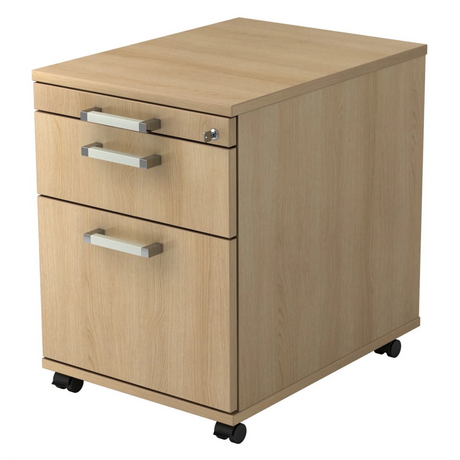 System Rollcontainer SIGNA AC20 in Eiche-Optik mit drei Chromgriffen und Rollen von hjh OFFICE PRO