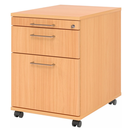 System Rollcontainer SIGNA AC20 in Buche-Optik mit Metall-Bügelgriffen und Rollen von hjh OFFICE PRO