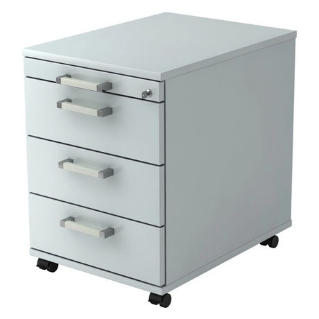 Grauer System Rollcontainer SIGNA AC30 aus Metall mit vier Schubladen und Chromgriffen von hjh OFFICE PRO