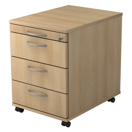 System Rollcontainer SIGNA AC30 in Eiche-Optik mit drei Schubladen und Bogengriffen von hjh OFFICE PRO