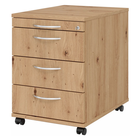 System Rollcontainer SIGNA AC30 in Asteiche-Optik mit drei Schubladen und Bogengriffen von hjh OFFICE PRO