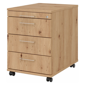System Rollcontainer SIGNA AC30 in Asteiche-Optik mit vier Schubladen und Metallbügelgriffen von hjh OFFICE PRO