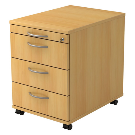 System Rollcontainer SIGNA AC30 in Buche-Optik mit vier Schubladen, Bogengriffen und Rollen von hjh OFFICE PRO