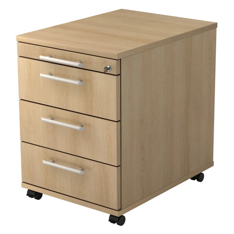 System Rollcontainer SIGNA AC30 in Eiche-Optik mit vier Schubladen und Relinggriffen von hjh OFFICE PRO