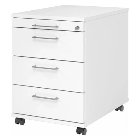 Weißer System Rollcontainer SIGNA AC30 aus Metall mit vier Schubladen und Bügelgriffen von hjh OFFICE PRO