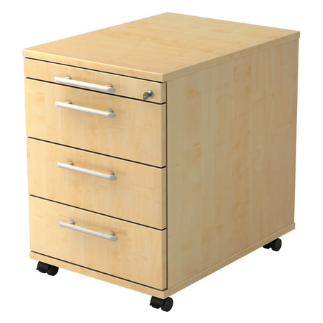 System Rollcontainer SIGNA AC30 in Ahorn-Optik mit vier Schubladen, Relinggriffen und Rollen von hjh OFFICE PRO