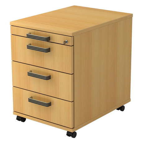System Rollcontainer SIGNA AC30 in Buche-Optik mit vier Schubladen und Streifengriffen von hjh OFFICE PRO
