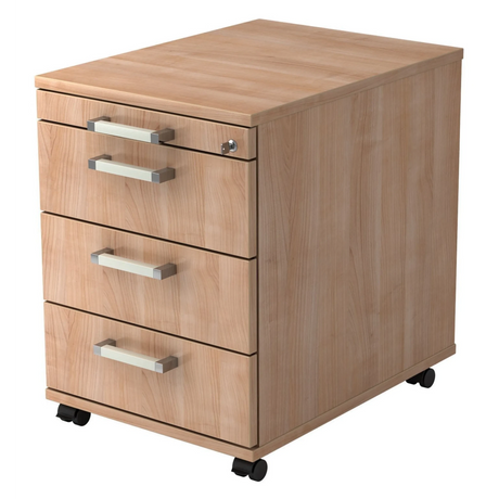 System Rollcontainer SIGNA AC30 in Nussbaum-Optik mit vier Schubladen und Chromgriffen von hjh OFFICE PRO