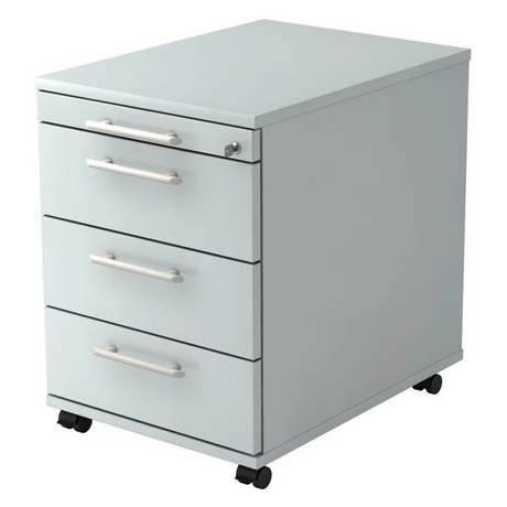Grauer System Rollcontainer SIGNA AC30 aus Kunststoff mit vier Schubladen und Relinggriffen von hjh OFFICE PRO