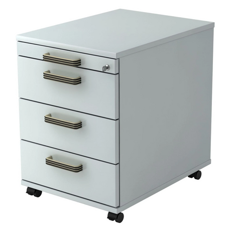 Grauer System Rollcontainer SIGNA AC30 aus Kunststoff mit vier Streifengriffen und Rollen von hjh OFFICE PRO