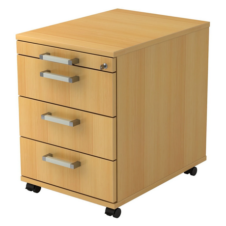 System Rollcontainer SIGNA AC30 in Buchenoptik mit vier Schubladen und Chromgriffen von hjh OFFICE PRO