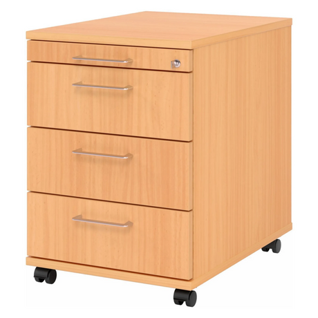 System Rollcontainer SIGNA AC30 in Buchenoptik mit vier Schubladen und Metallbügelgriffen von hjh OFFICE PRO