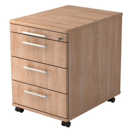 System Rollcontainer SIGNA AC30 in Nussbaum-Optik mit vier Schubladen und Relinggriffen von hjh OFFICE PRO