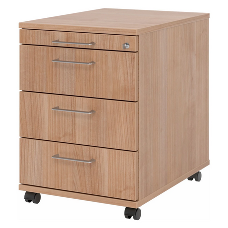 System Rollcontainer SIGNA AC30 in Nussbaum-Optik mit vier Schubladen und Bügelgriffen von hjh OFFICE PRO
